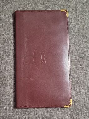 Cartier Burgundy Leather Long Wallet with Gold Corners